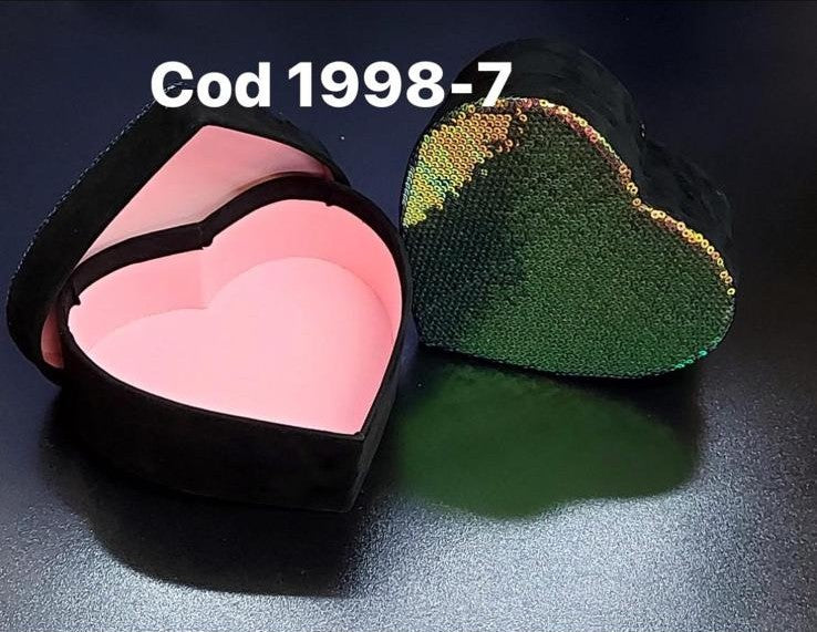 Cutie din catifea neagră 6/set, în formă de inimă 14×12cm, cu capac din paiete reversibile – pentru flori și cadouri premium