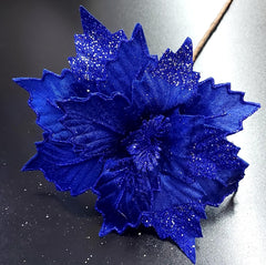 Flori Crăciun albastre cu sclipici fin - 10/set