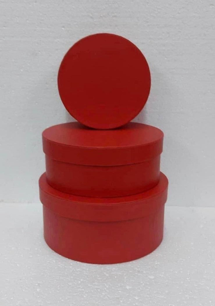 Set 3 cutii rotunde din carton – Roșu