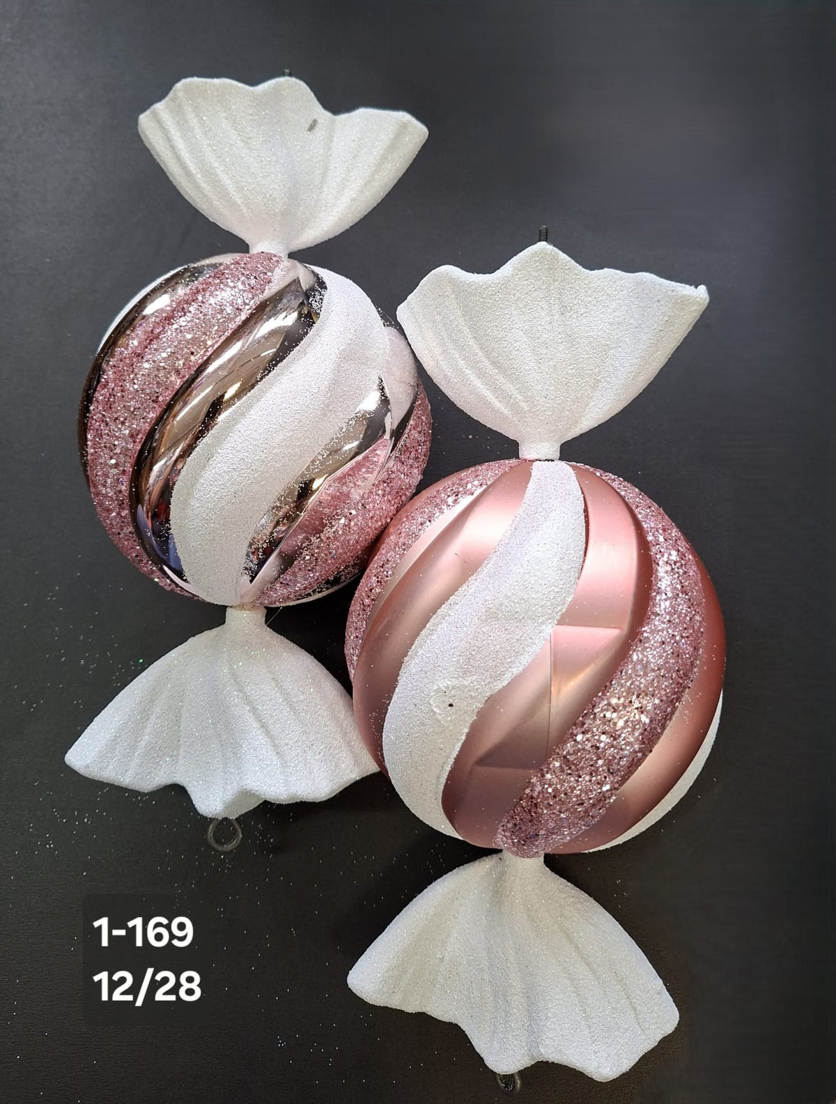 Figurine de brad bomboane sferice roz-auriu 10x28cm, set 2 buc