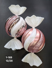 Figurine de brad bomboane sferice roz-auriu 10x28cm, set 2 buc