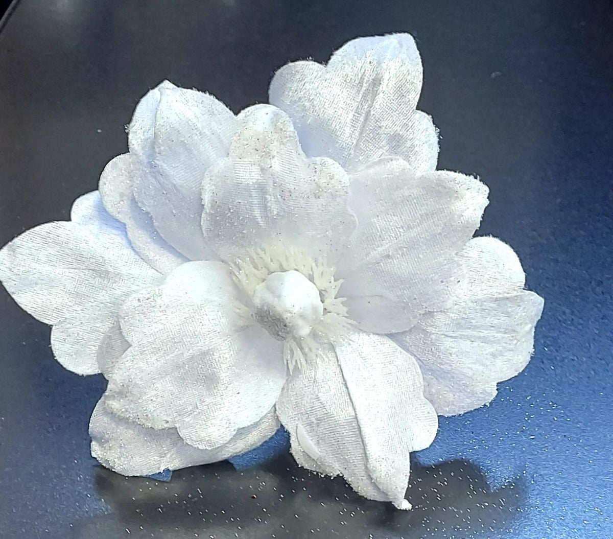 Flori Crăciun albe cu sclipici – flori decorative elegante 10/set