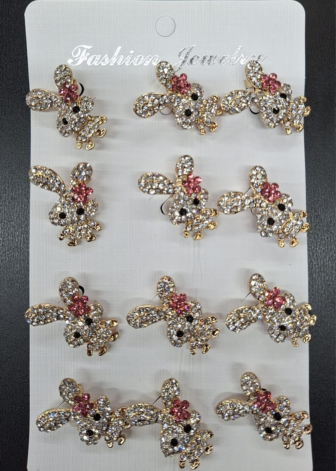 Broșe Iepuraș cu Strasuri și Detaliu Roz - 12/set