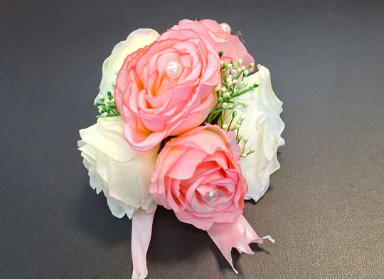 Clame capete trandafiri ivory si roz artificiali 12/set