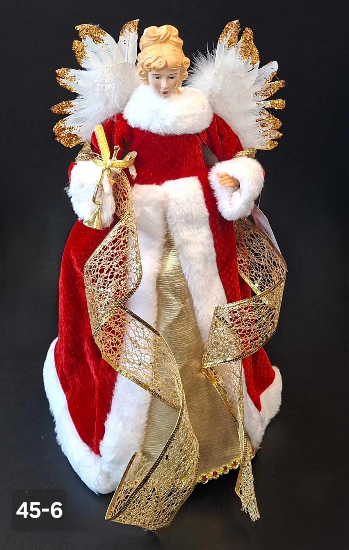 Înger decorativ roșu-auriu vârf de brad Crăciun - 44cm
