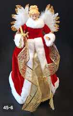 Înger decorativ roșu-auriu vârf de brad Crăciun - 44cm