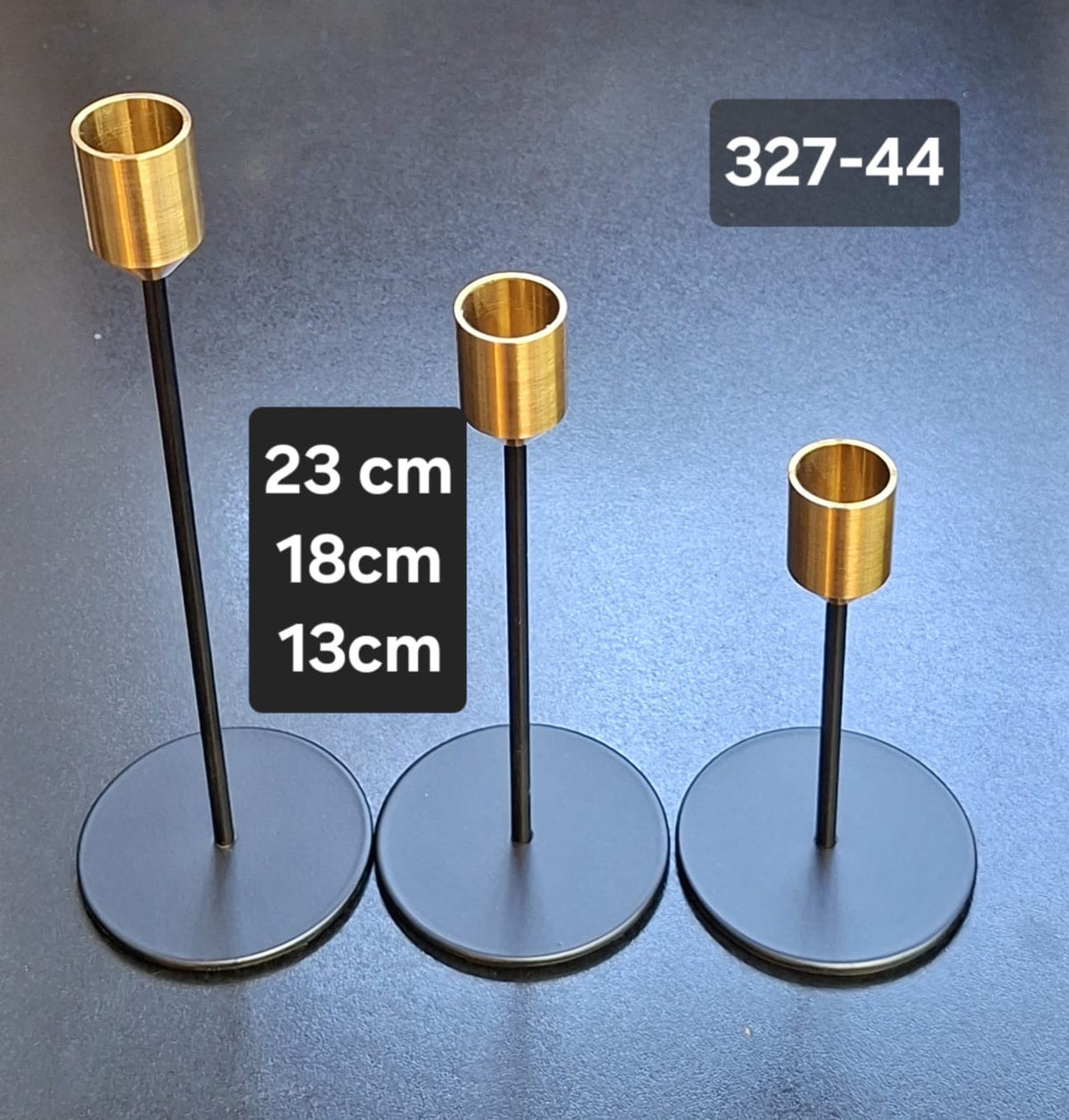 Set 3 sfeșnice moderne negru-auriu – 23cm, 18cm, 13cm