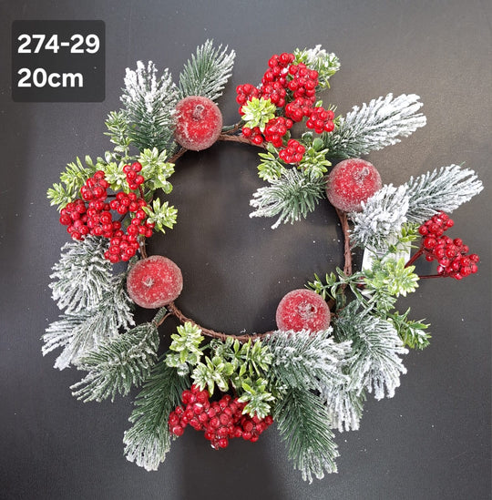 Coroniță Crăciun cu mere roșii și crenguțe înghețate – 20cm