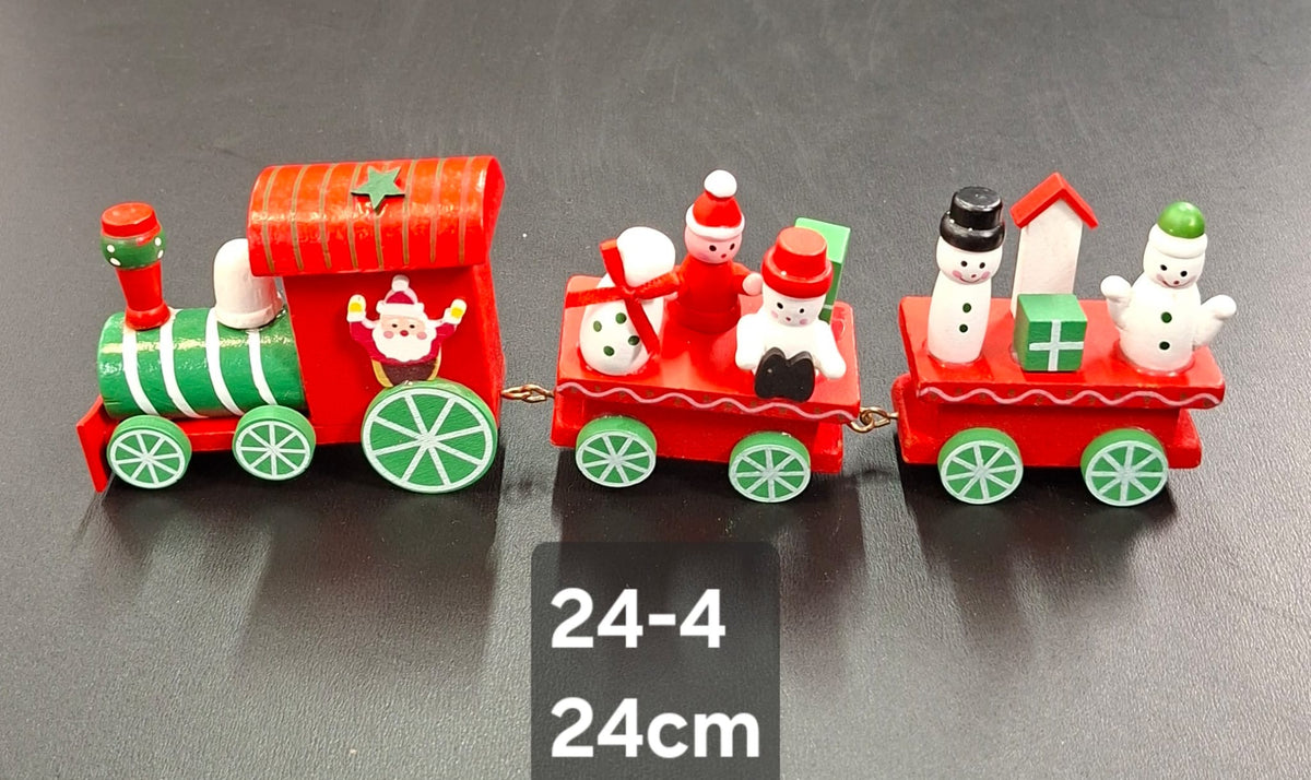 Trenuleț decorativ de Crăciun roșu-verde din lemn - 24cm