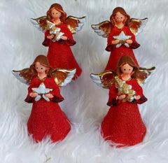 Îngerași decorativi roșii - decor ceramic Crăciun - 4/set 8 cm