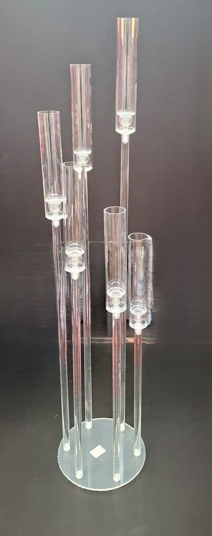 Candelabru Acrilic Transparent cu 6 Brațe tuburi din acryl – 121cm Design Modern și Elegant