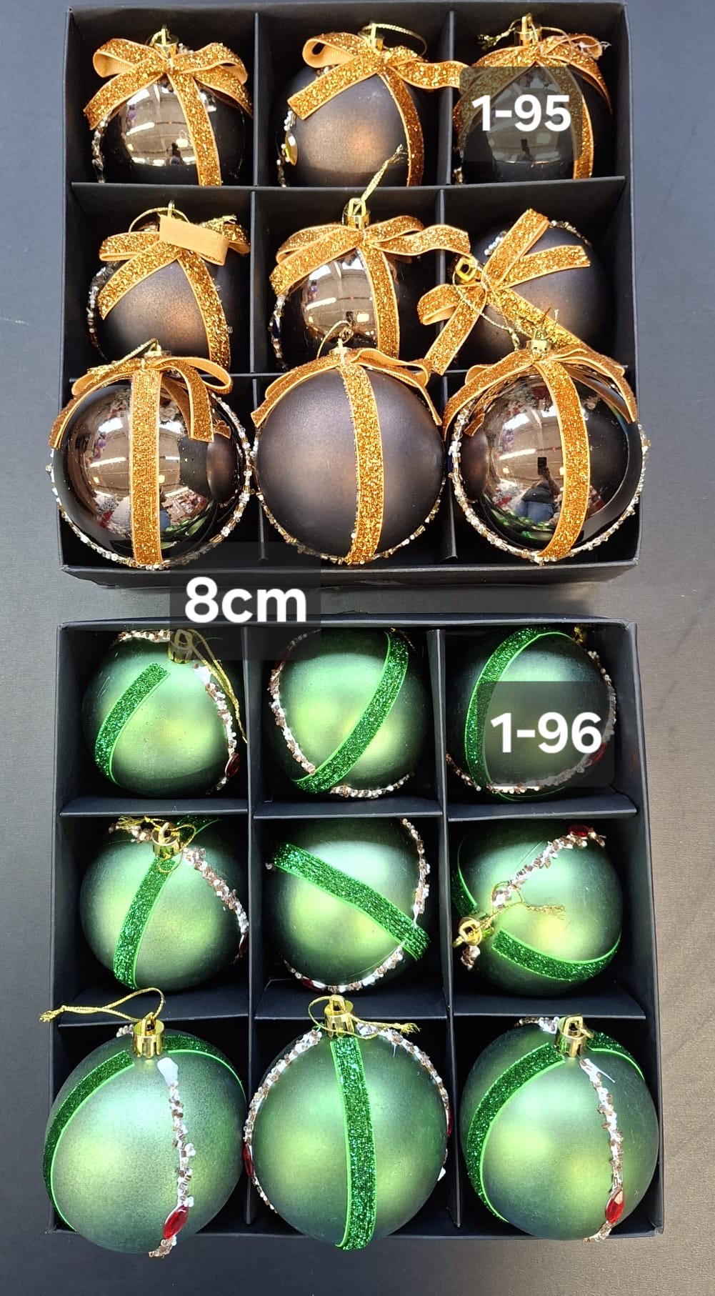 Globuri Crăciun – maro auriu / verde smarald  8cm 9/set