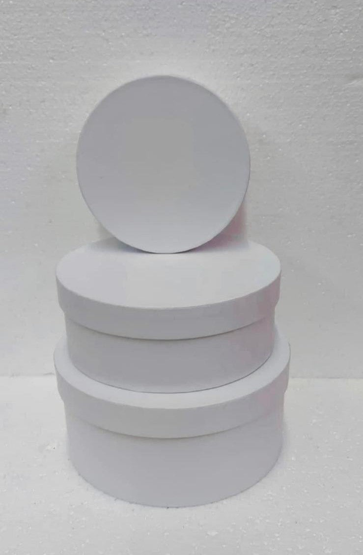 Set 3 cutii rotunde din carton – Alb