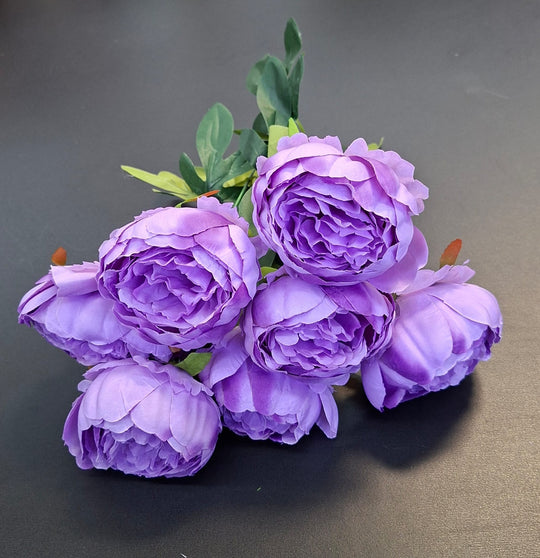 Buchet bujori artificiali mov liliac – 7 flori, aspect natural 40cm