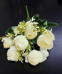 Buchet Decorativ cu Bujori Crem și Accente Florale – Flori Artificiale din Material Textil