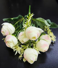 Buchet Decorativ cu Bujori Crem cu Nuanțe Roz – Flori Artificiale din Material Textil