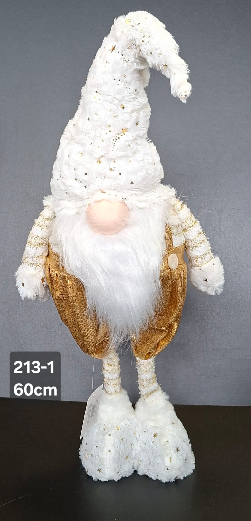 Gnom Decorativ Crăciun Alb-Auriu cu Pălărie Lungă 60cm