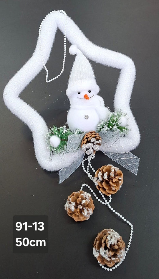 Decorațiune stea cu om de zăpadă și conuri - 50cm
