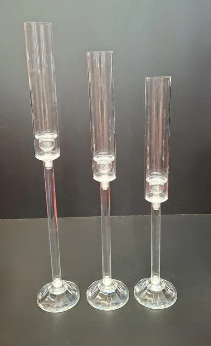 Set 3 Sfeșnice Acryl Transparente cu tub acrilic – 50/55/60cm