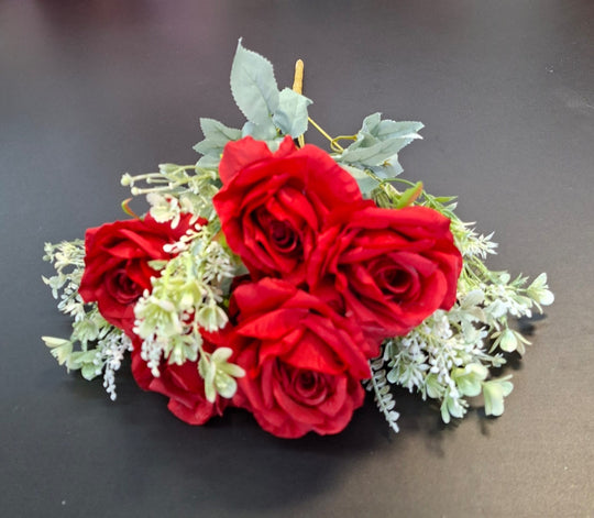 Buchet artificial 7 trandafiri roșii, flori mari - decor elegant, 47cm
