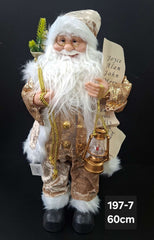 Moș Crăciun decorativ auriu cu lampă și listă - 60cm