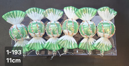 Figurine de brad bomboană verde 11cm, sferice 6/set