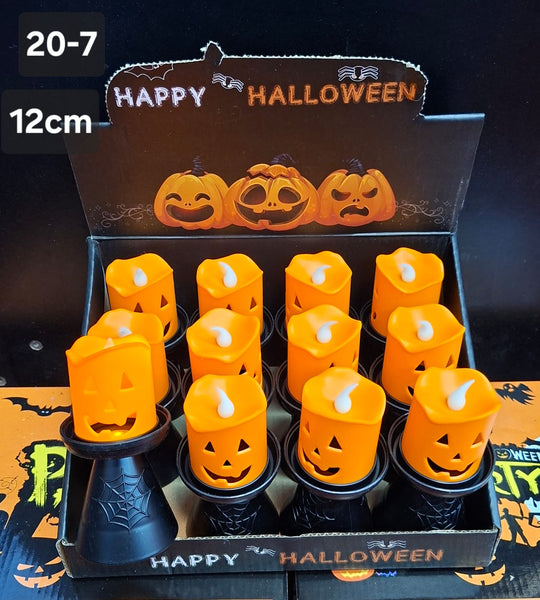 Set 12 Lumânări Halloween Dovleac cu LED, 12cm – Decorațiuni Party