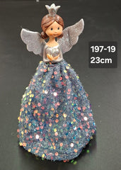 Îngeraș decorativ argintiu cu inimă și rochie albastră - 23cm