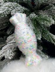 Bomboană decorativă albă pastel Crăciun – 16cm set 10 bucăți