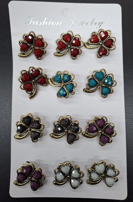 Broșe Trifoi cu 4 Foi și Inimioare Colorate - 12/set