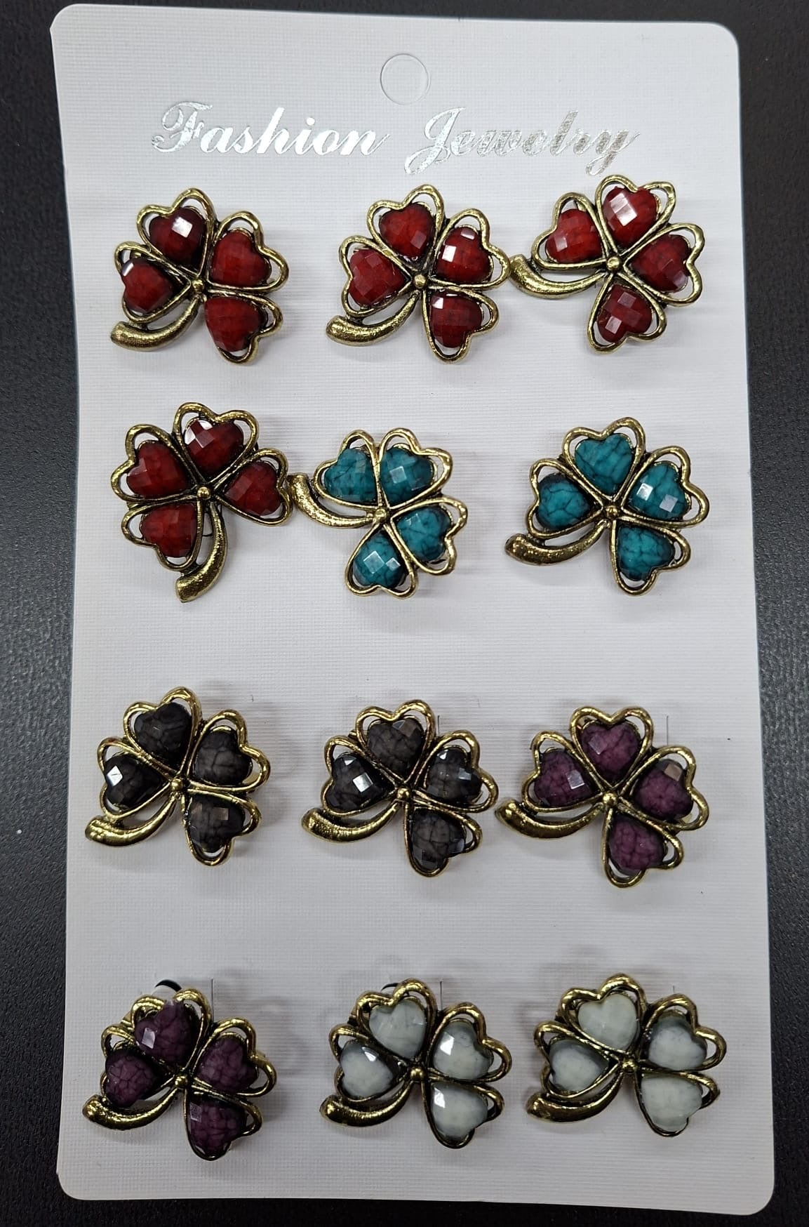 Broșe Trifoi cu 4 Foi și Inimioare Colorate - 12/set