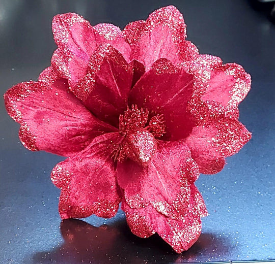 Flori Crăciun roșii cu sclipici – flori decorative festive 10/set