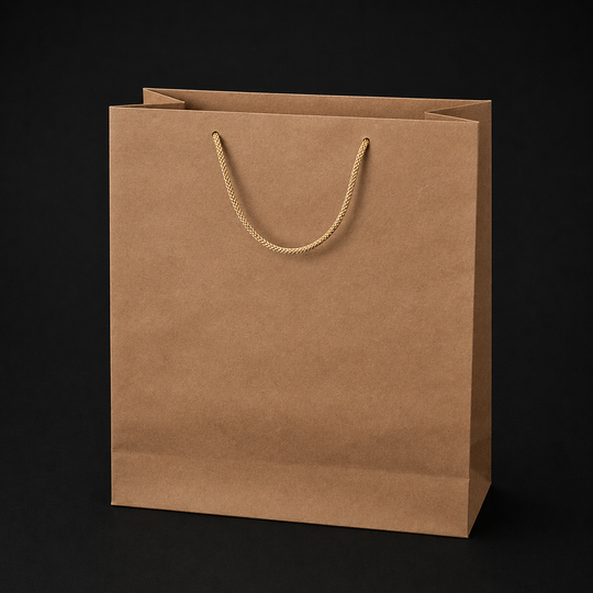 Set 12 pungi cadou kraft cu mânere aurii - 38x28cm