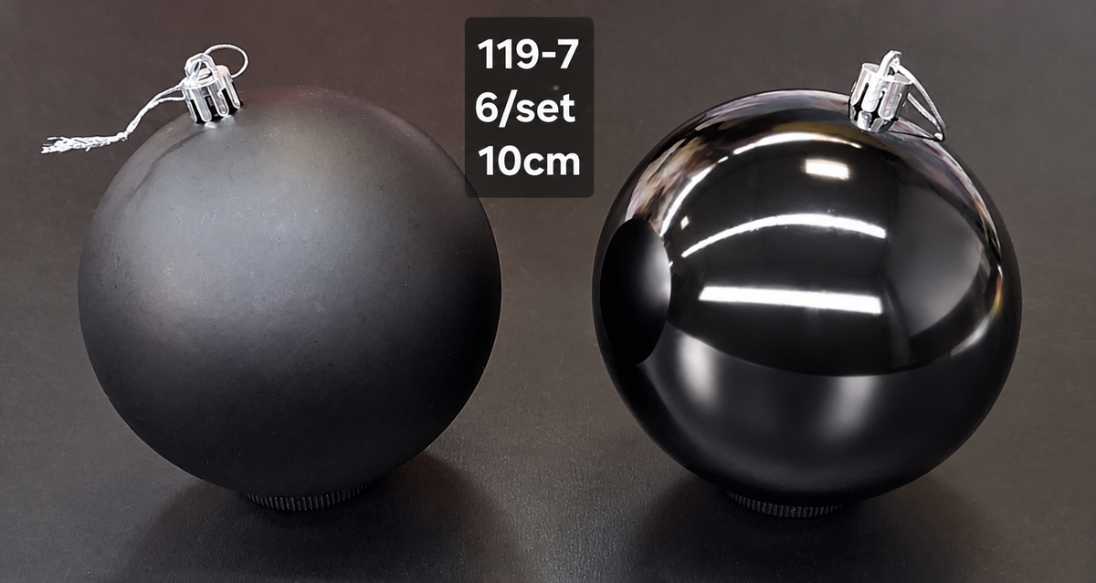 Set 6 Globuri de Crăciun Negre, Mate și Lucioase - 10cm