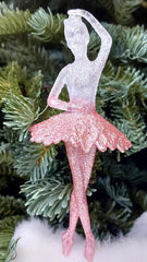 Balerine decorative roz cu sclipici 17cm – set 10 bucăți