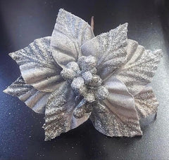 Flori Crăciun argintii cu sclipici 10/set