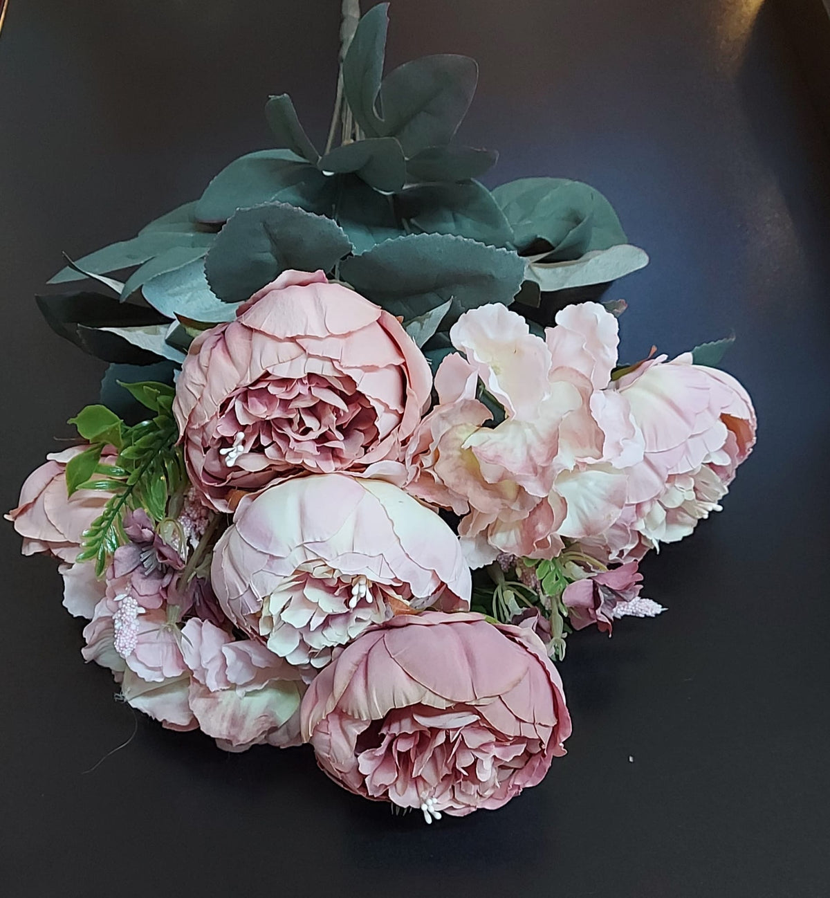 Buchet cu Bujori Roz Pudrat 49cm – Flori Artificiale din Material Textil