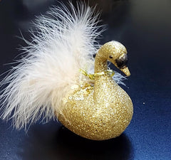 Ornament Crăciun Lebădă Aurie cu Pene și Sclipici - 15cm 5/set