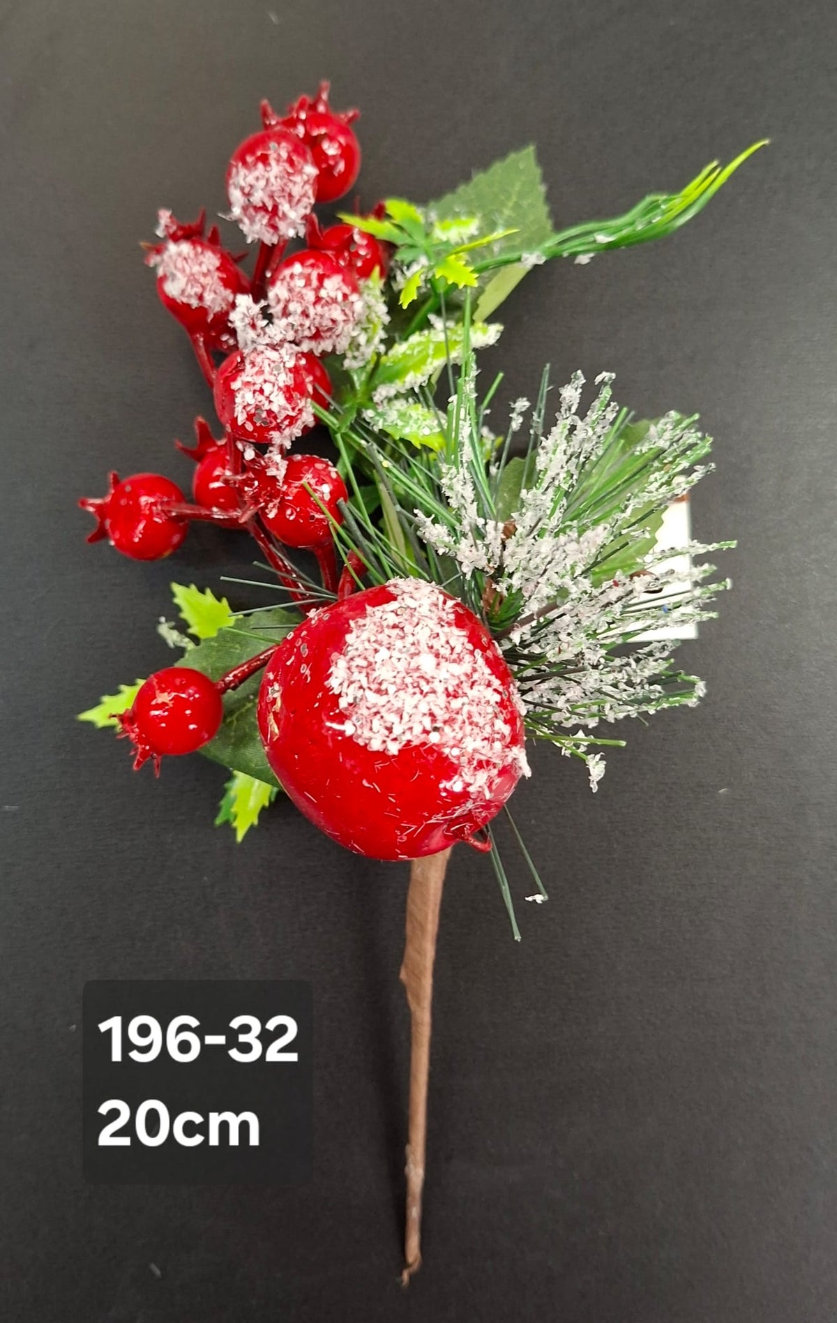Crenguță artificială de Crăciun cu rodii și bobițe roșii, 20 cm, set 10 bucăți