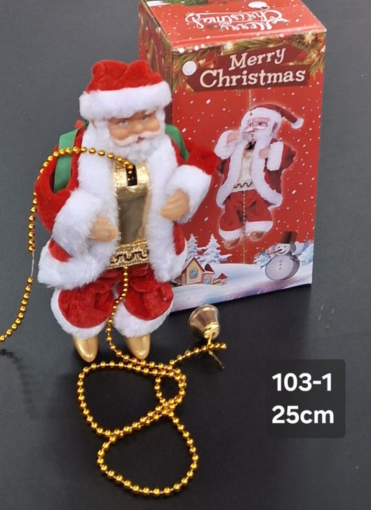 Moș Crăciun cățărător, decor animat cu baterii - 25cm