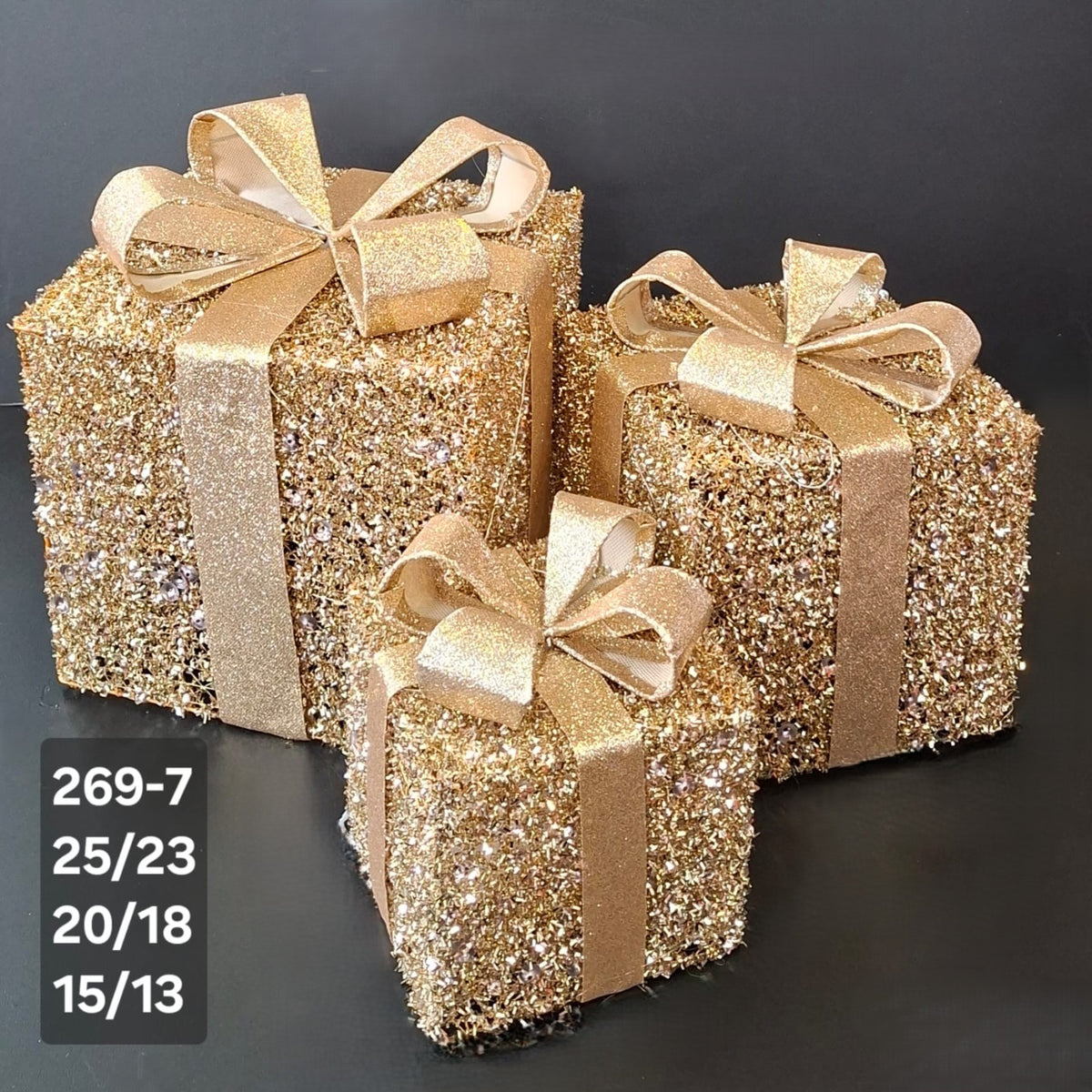 Cadou decorativ auriu cu sclipici – Crăciun 3/set