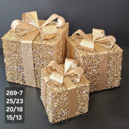 Cadou decorativ auriu cu sclipici – Crăciun 3/set