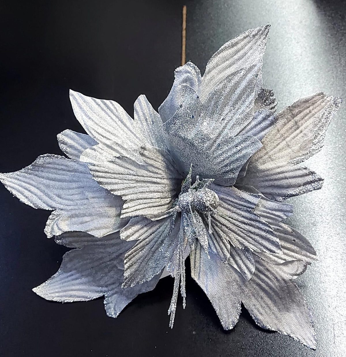 Flori Crăciun argintii cu sclipici 10/set