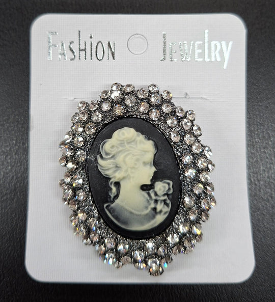 Broșe Cameo Negre cu Strasuri – Accesoriu Elegant Stil Vintage 12/set