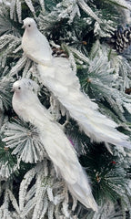 Ornament Crăciun Pasare Alba cu Pene și Sclipici