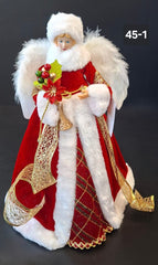 Înger decorativ roșu cu aripi albe vârf de brad 44cm