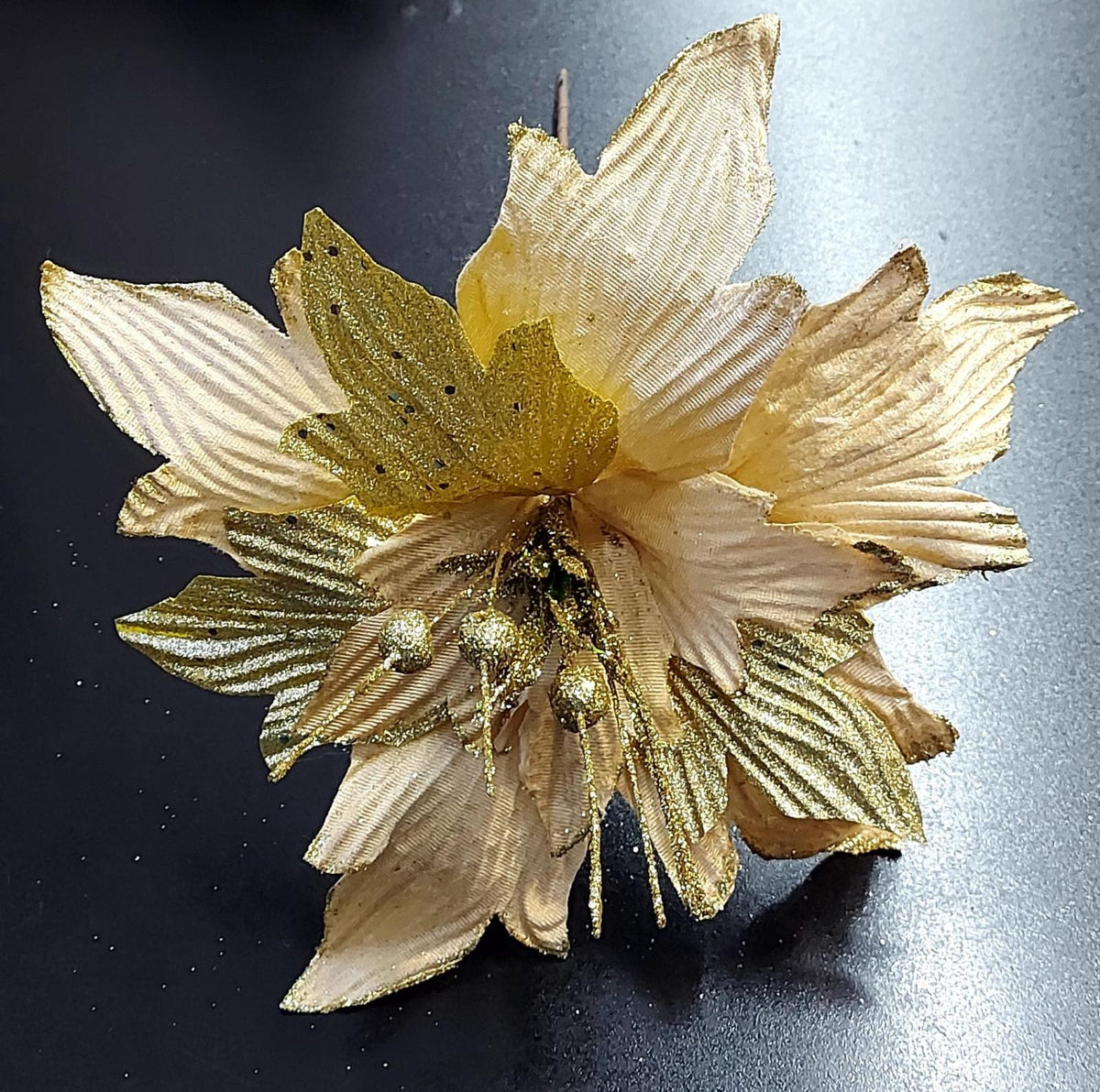 Flori Crăciun aurii cu sclipici 10/set