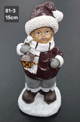 Figurină băiețel cu felinar, decor ceramic Crăciun - 15 cm