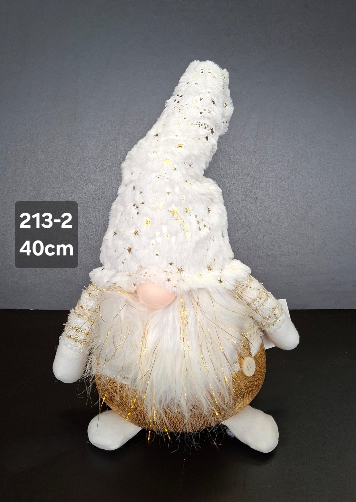 Gnob decorativ Crăciun Alb-Auriu cu Pălărie Lungă - 40cm