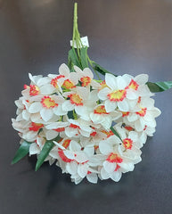 Buchet narcise artificiale albe cu centru galben-roșu - 50cm